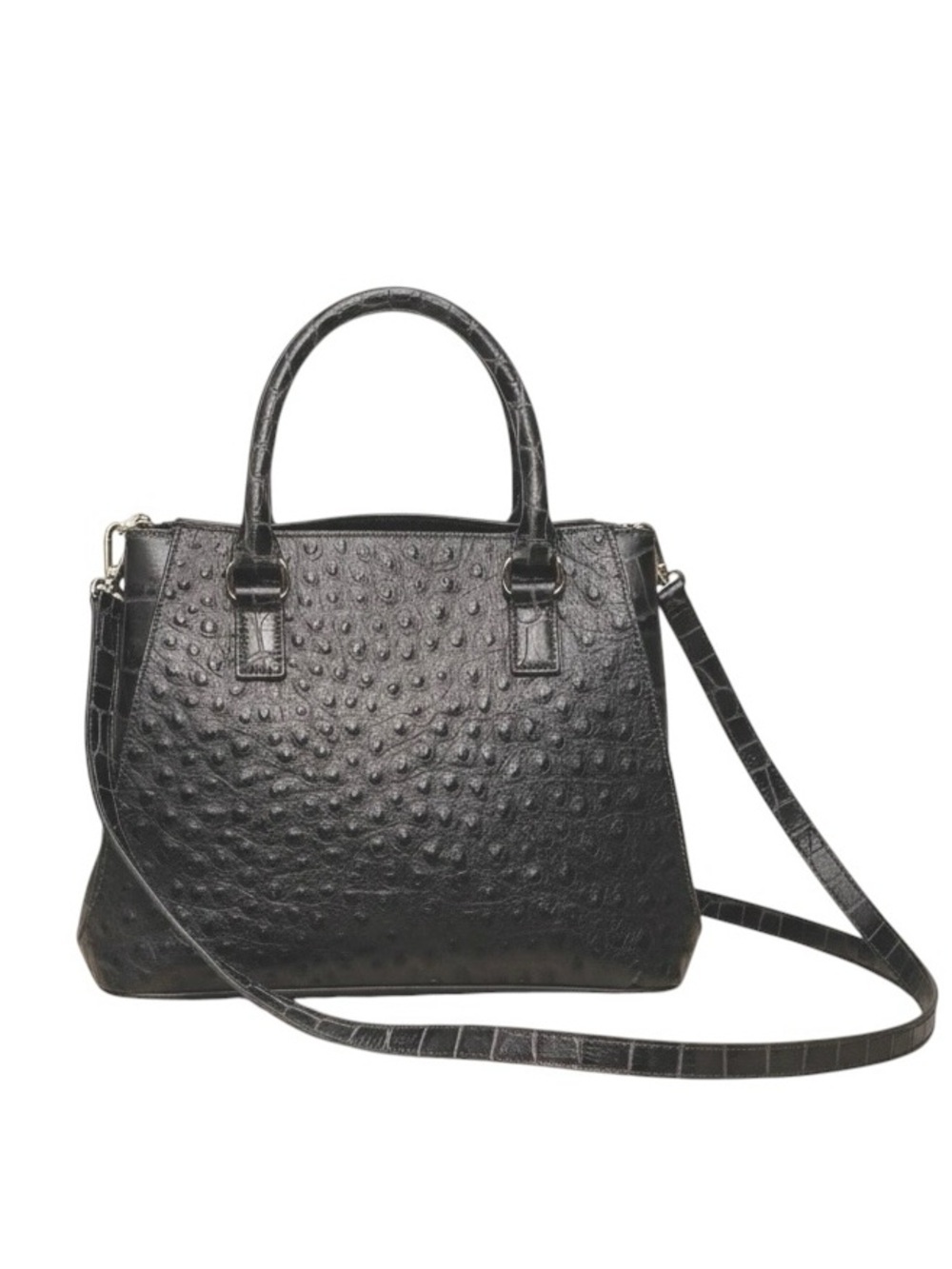 Marina Rinaldi NEW Ostrich Croc Embossed Leather Satchel Shoulder Bag Tote Grey
